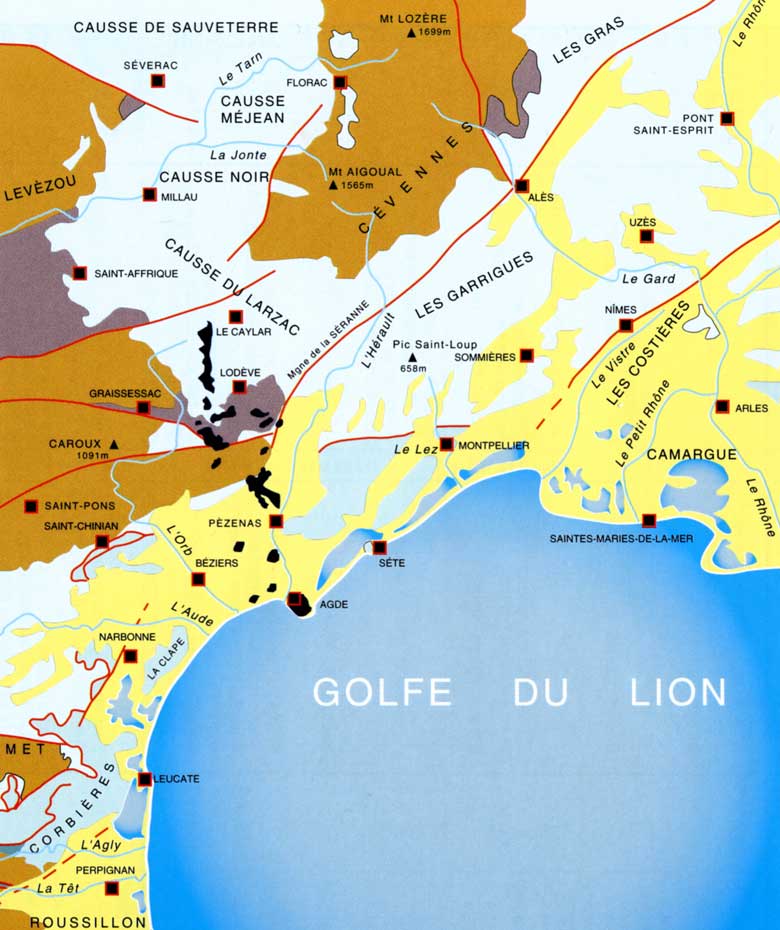 Carte géologique du Langudoc (in Géologie du Languedoc, J-C. Bousquet)